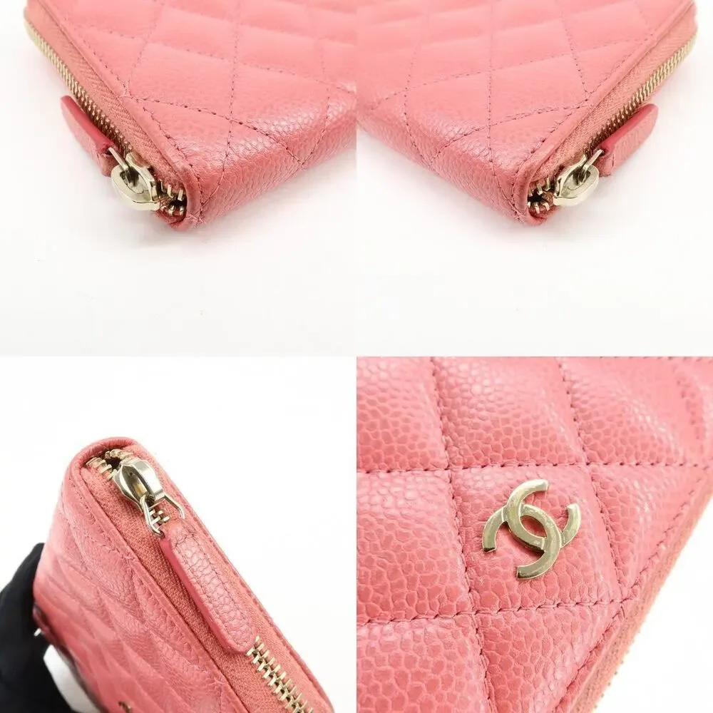 Chanel Matelasse Caviar Leather Zippy Wallet Pink